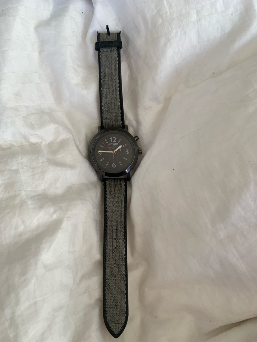 Men's Gray Fabric Strap Watch with Black Case